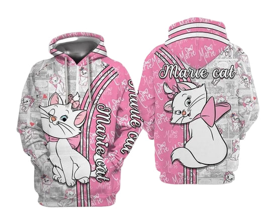 Marie Cat The Aristocats Pink Disney Cartoon, Marie Cat Signature All Over Print Hoodie, Zip Hoodie Moonbestprint