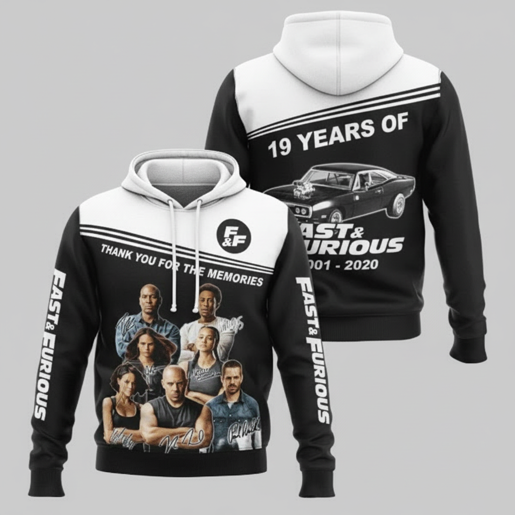 Fast And Furious 19 Years Anniversary 2001 2020 Signature 3d Hoodie All Over Printed Hoodie Moonbestprint