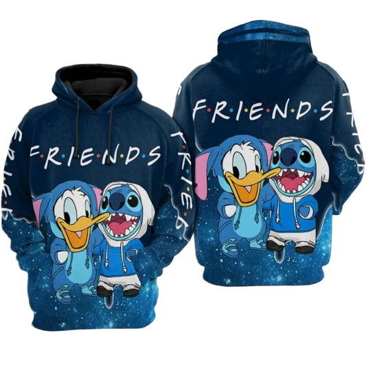 Stitch And Donald Duck Friends Over Print 3d Hoodie Zip Hoodie Moonbestprint