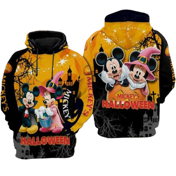 Disney Minnie And Mickey Mouse Vampire And Witch Halloween Black Orange 3d Hoodie Zip Hoodie Moonbestprint