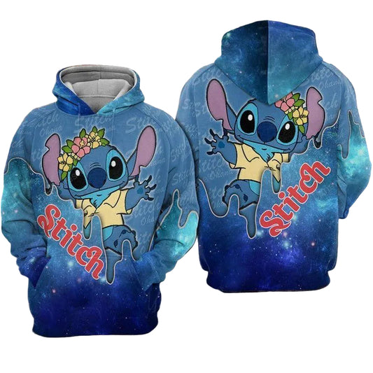 Lilo And Stitch Disney, Stitch Hawaii Flower Aop Hoodie Moonbestprint