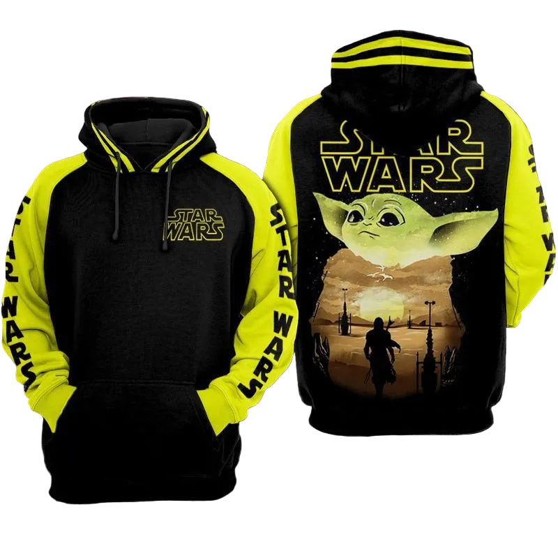 Cute Baby Yoda Hoodie Sweater Shirt Black And Yellow Over Print 3d Hoodie Zip Hoodie Moonbestprint