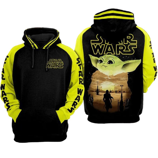 Cute Baby Yoda Hoodie Sweater Shirt Black And Yellow Over Print 3d Hoodie Zip Hoodie Moonbestprint