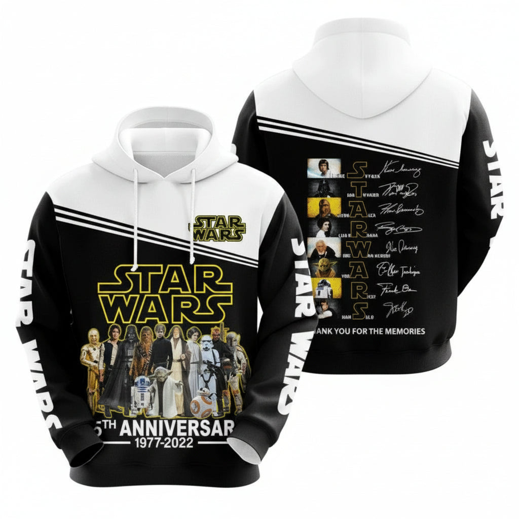 Star Wars Characters Signature Fan Gift, Star Wars 45th Anniversary 1977 2022 All Over Print Hoodie Moonbestprint