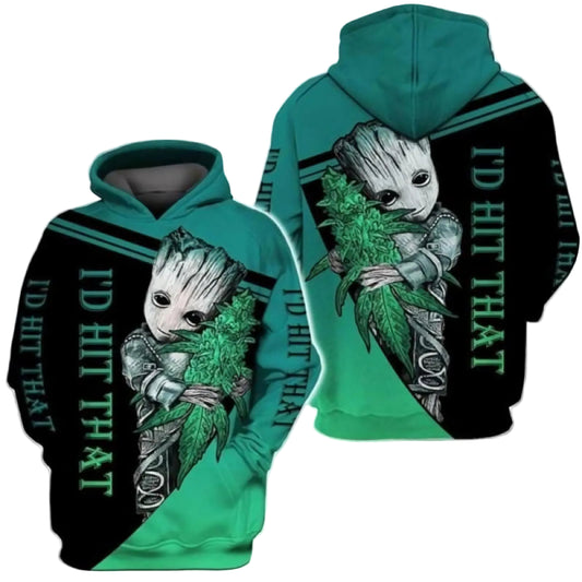 Baby Groot Marvel Comics, Groot Weed I'd Hit That All Over Print Hoodie Moonbestprint