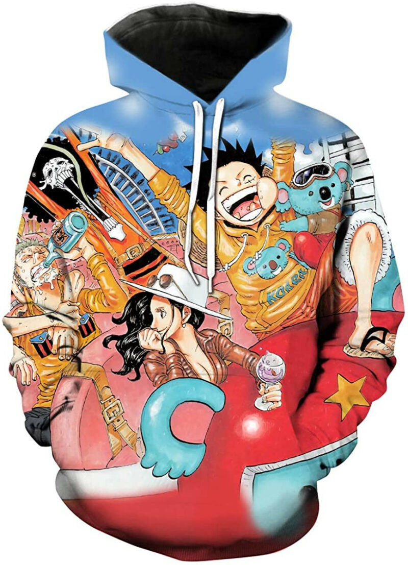 Lontse Unisex Anime 3d Printed Hoodie Luffy Straw Hat Pirates Pullover Sweatshirt Hoodies Moonbestprint