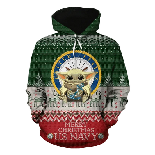 Baby Yoda Us Navy Merry Christmas 3d Hoodie Moonbestprint