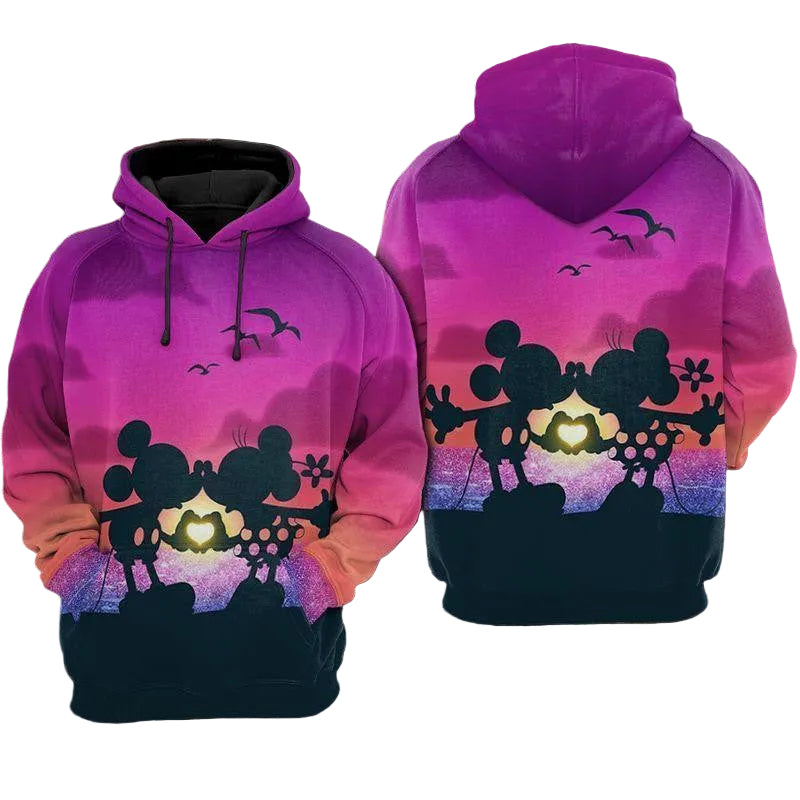 Disney Minnie And Mickey Minnie The Twilight Kiss Sunset Pink 3d Hoodie Zip Hoodie Moonbestprint