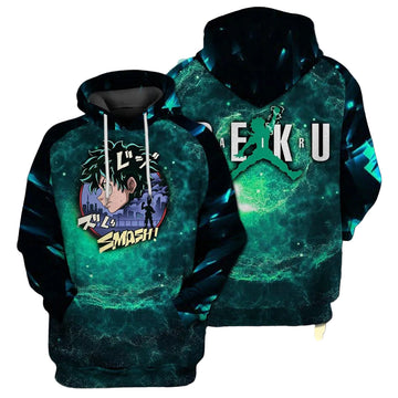 My Hero Academia, Deku Smash Midoriya Izuku Green All Over Print Hoodie 35 Moonbestprint
