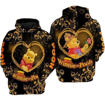 Cute Pooh Bear Disney, Winnie The Pooh Hunny Aop Hoodie Moonbestprint