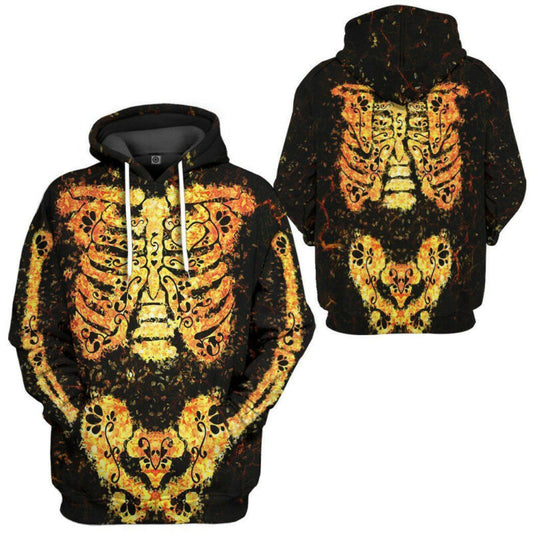 Halloween Flower Pattern Skeleton Golden Black 3d Hoodie Zip Hoodie Moonbestprint