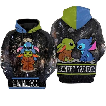 Stitch And Baby Yoda Star Wars Over Print 3d Hoodie Zip Hoodie Moonbestprint