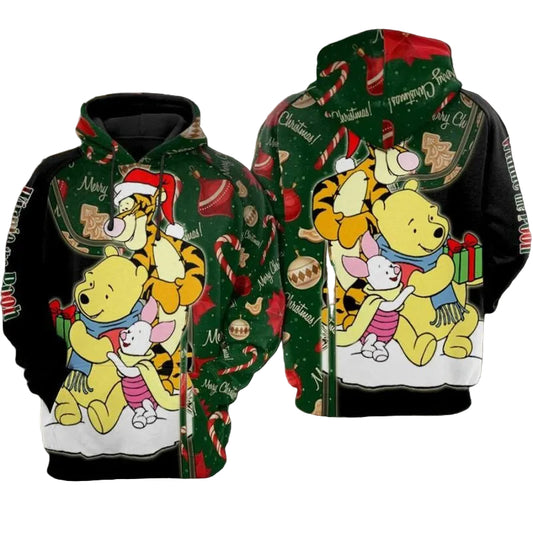 Winnie The Pooh Marry Christmas Over Print 3d Hoodie Zip Hoodie Moonbestprint