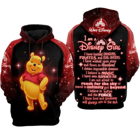 Winnie The Pooh I Am A Disney Girl Red Over Print 3d Hoodie Zip Hoodie 841 Moonbestprint