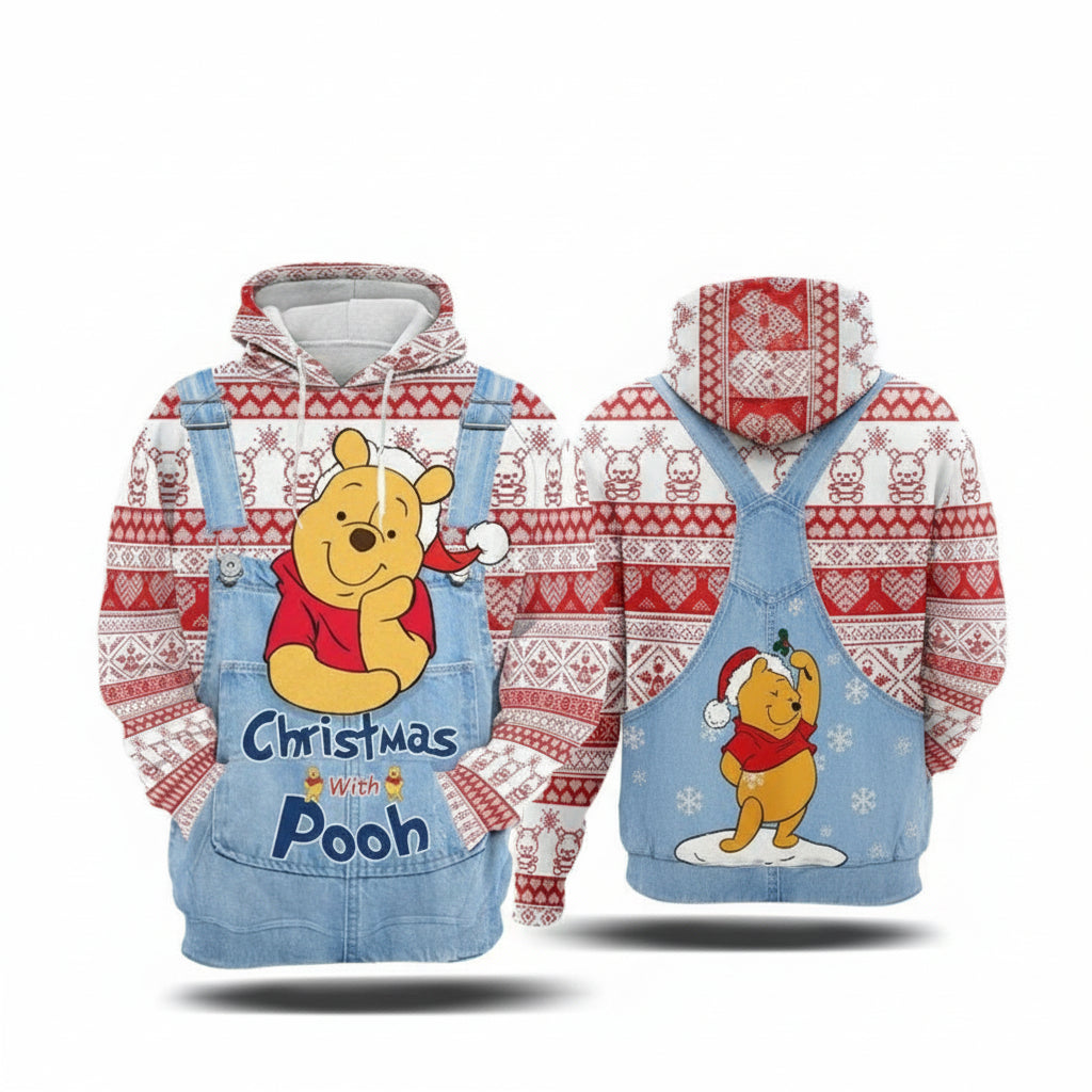 Winnie The Pooh Hoodie Christmas With Pooh Santa Pooh 3d Hoodie Zip Hoodie Moonbestprint