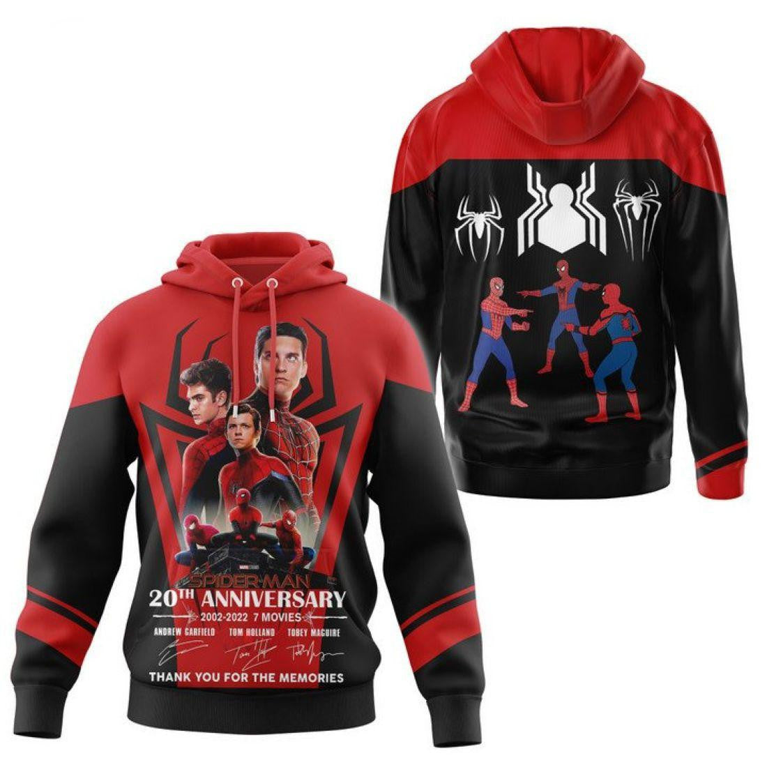 3 Spider Man Signature, Spider-man 20th Anniversary 2002 2022 7 Movies All Over Print Hoodie Moonbestprint