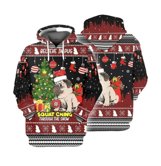 Christmas Pug Red Christmas 3d Hoodie Moonbestprint