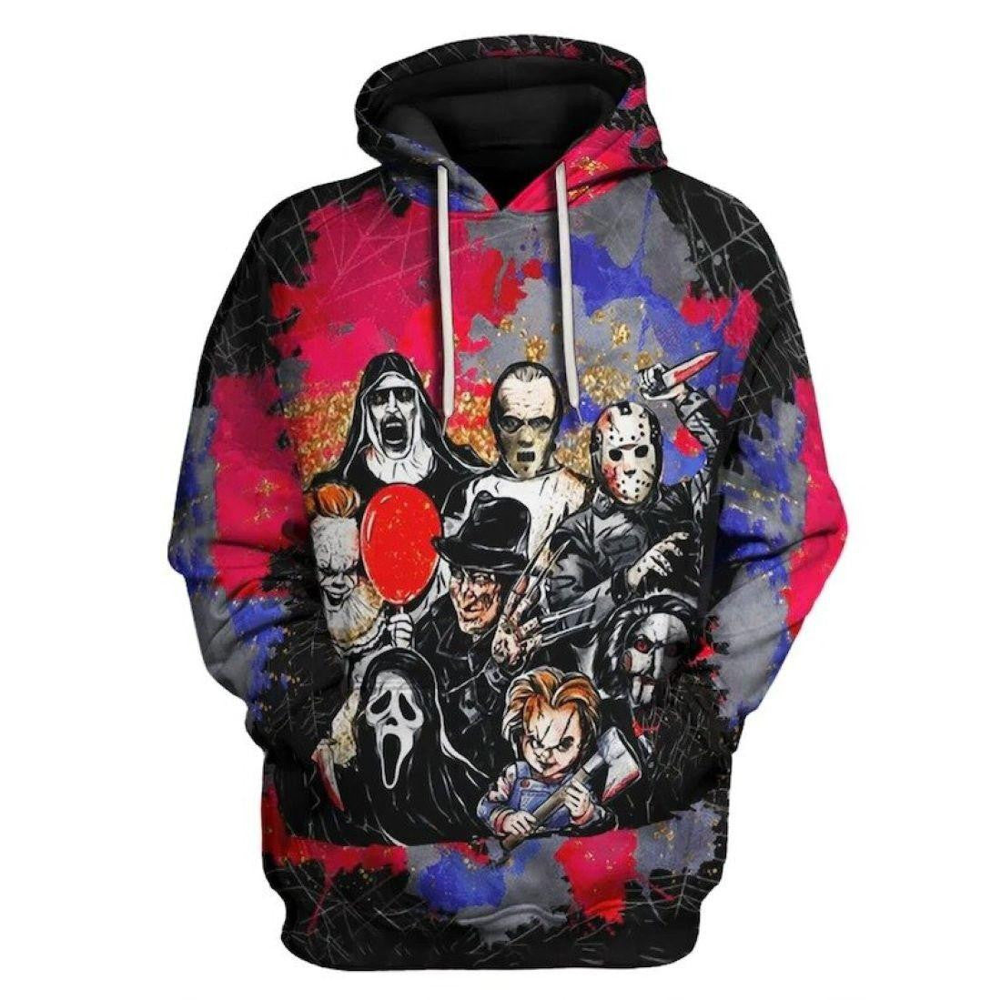 Hallloween Horror Movie Villains Chucky Jason Freddy Ghostface Pennywise All Over Print Hoodie Moonbestprint