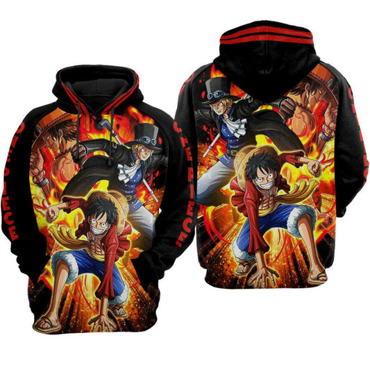 One Piece Ace Luffy Sabo Black Hoodie Zip Hoodie Moonbestprint