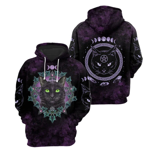 Halloween Hoodie Witch Hoodie Black Cat Witchcraft Moon Crystal Purple 3d Hoodie Zip Hoodie Moonbestprint