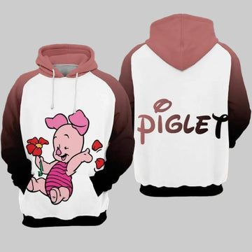 Flowers Piglet Cartoon Winnie The Pooh Hunny Over Print 3d Hoodie Zip Hoodie Moonbestprint