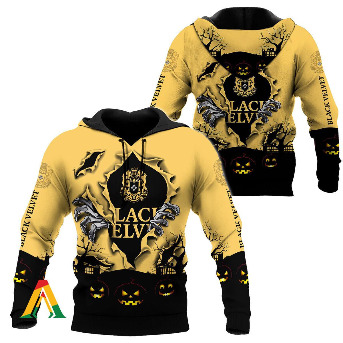 Scary Night Halloween Black Velvet Whisky Hoodie &amp; Zip Hoodie Moonbestprint