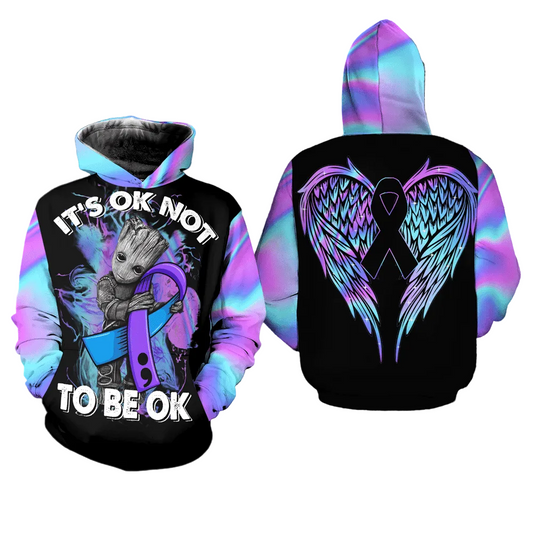 Suicide Awareness, Groot Suicide Awareness, It's Ok Not To Be Ok All Over Print Hoodie, Zip Hoodie Moonbestprint