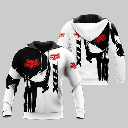 Fox Punisher Skull White Black Men And Women 3d Hoodie Moonbestprint