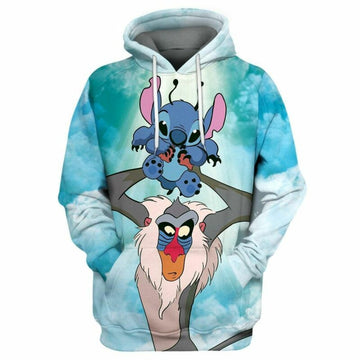 Disney Lilo And Stitch Rafiki And Stitch 3d Hoodie Zip Hoodie Moonbestprint