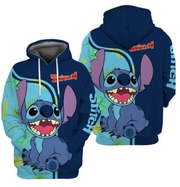 Happy Stitch Blue Over Print 3d Hoodie Zip Hoodie Moonbestprint