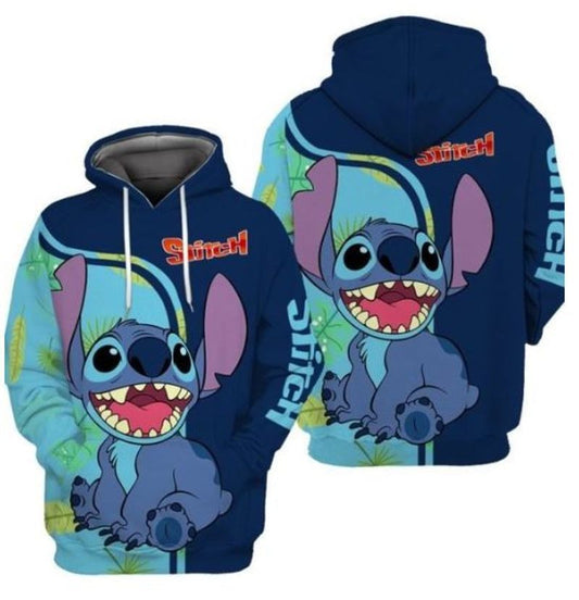 Happy Stitch Blue Over Print 3d Hoodie Zip Hoodie Moonbestprint