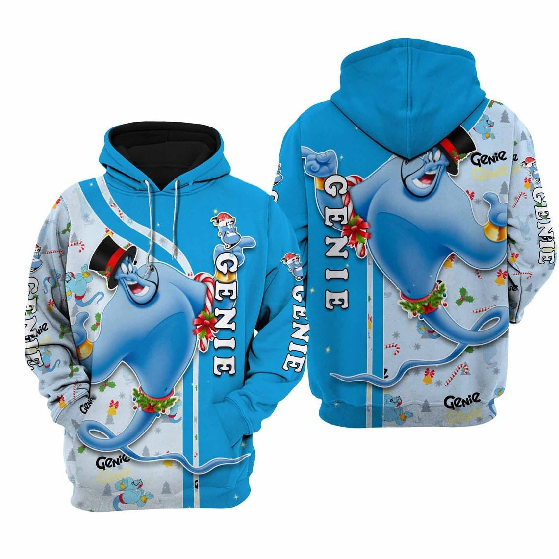Aladdin Genie Lamp Santa Xmas Disney Fan Gift, Aladdin Gift, Stylist Unisex Cartoon Graphic Outfits Aop Hoodie, Zip Hoodie Moonbestprint