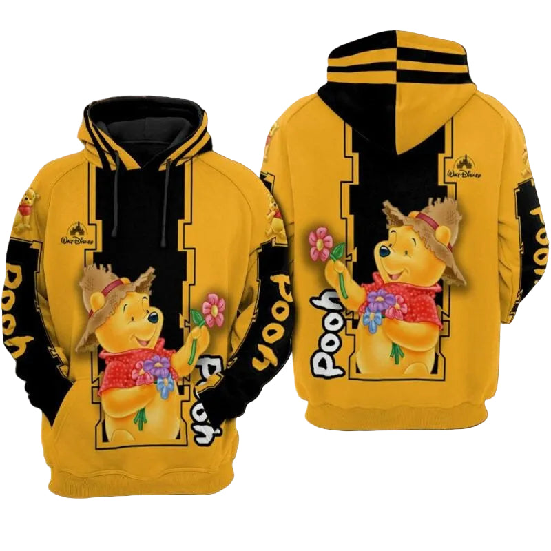 Pooh With Flower Winnie The Pooh Walt Disney 2 Over Print 3d Hoodie Zip Hoodie Moonbestprint