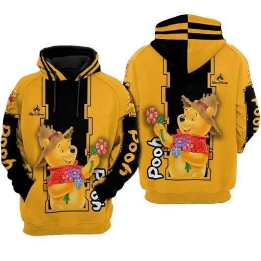 Pooh With Flower Winnie The Pooh Walt Disney 2 Over Print 3d Hoodie Zip Hoodie Moonbestprint