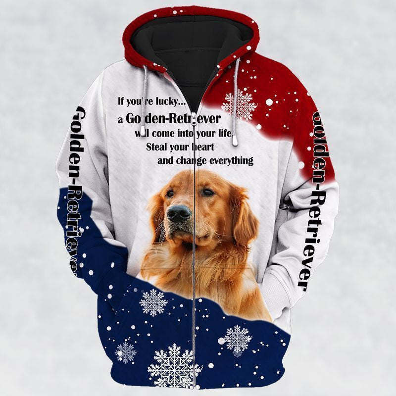 Christmas Golden Retriever Dog If You're Lucky A Golden Retriever Will Come Into Your Life Heart And Change Everything 3d Hoodie Zip Hoodie Moonbestprint