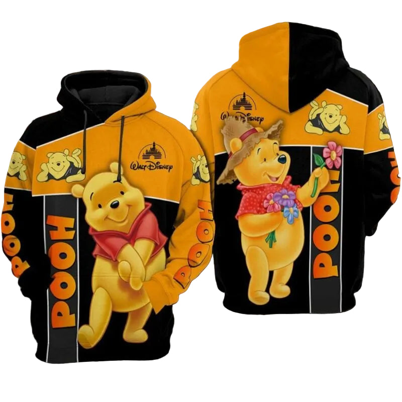 Pooh With Flower Cartoon Winnie The Pooh Over Print 3d Hoodie Zip Hoodie Moonbestprint