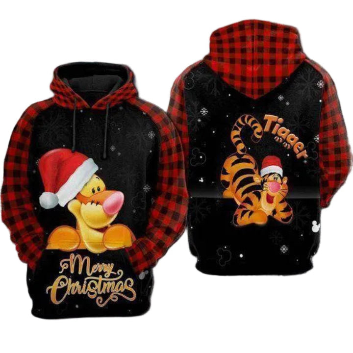 Disney Winnie The Pooh Hoodie Tigger Merry Christmas Black Red Plaid 3d Hoodie Zip Hoodie Moonbestprint