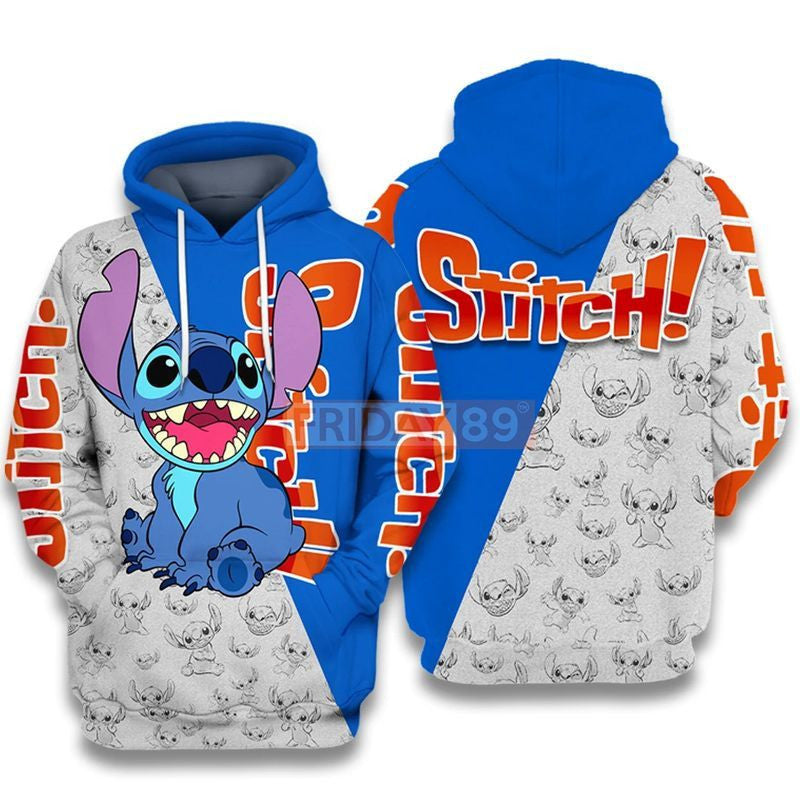 White And Blue Stitch Hoodie With Red Lettering Moonbestprint