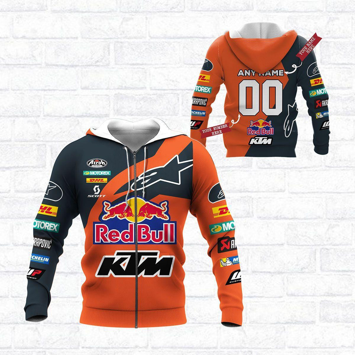 Custom Name &amp; Number Red Bull Ktm Factory Racing F1 8k88 Fan Gift 3d Zip Hoodie Hoodie Ii0 Moonbestprint