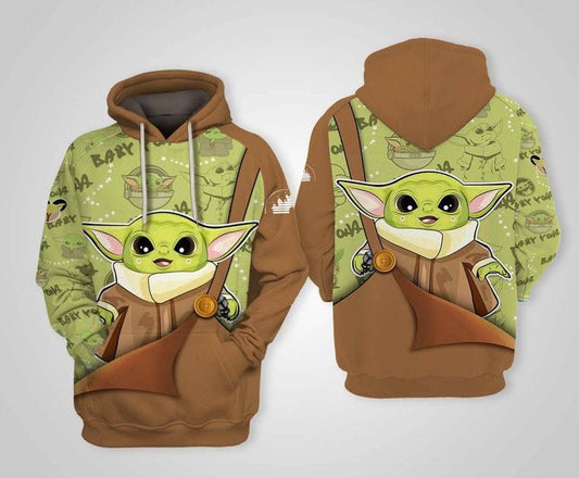 Baby Yoda Star Wars Fan Gift, Cute Baby Yoda All Over Print Hoodie, Zip Hoodie Moonbestprint