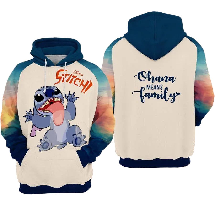 Disney Lilo And Stitch, Funny Stitch Ohana Means Family Aop Hoodie Moonbestprint