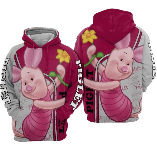 Piglet And Flowers Winnie The Pooh Over Print 3d Hoodie Zip Hoodie Moonbestprint