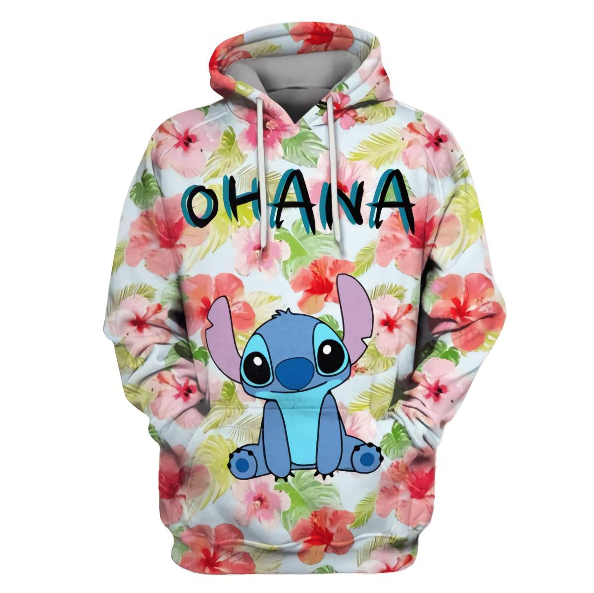 Stitch Disney, Stitch Ohana Tropical Flowers Aop Hoodie Moonbestprint
