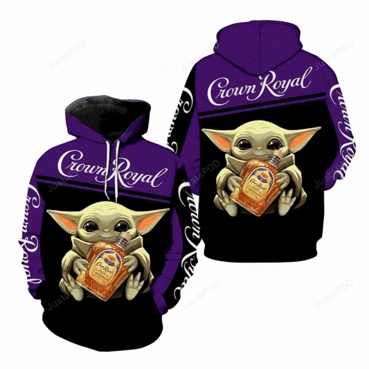 Crown Royal Baby Yoda 3d All Over Print Hoodie, Zip-up Hoodie Moonbestprint