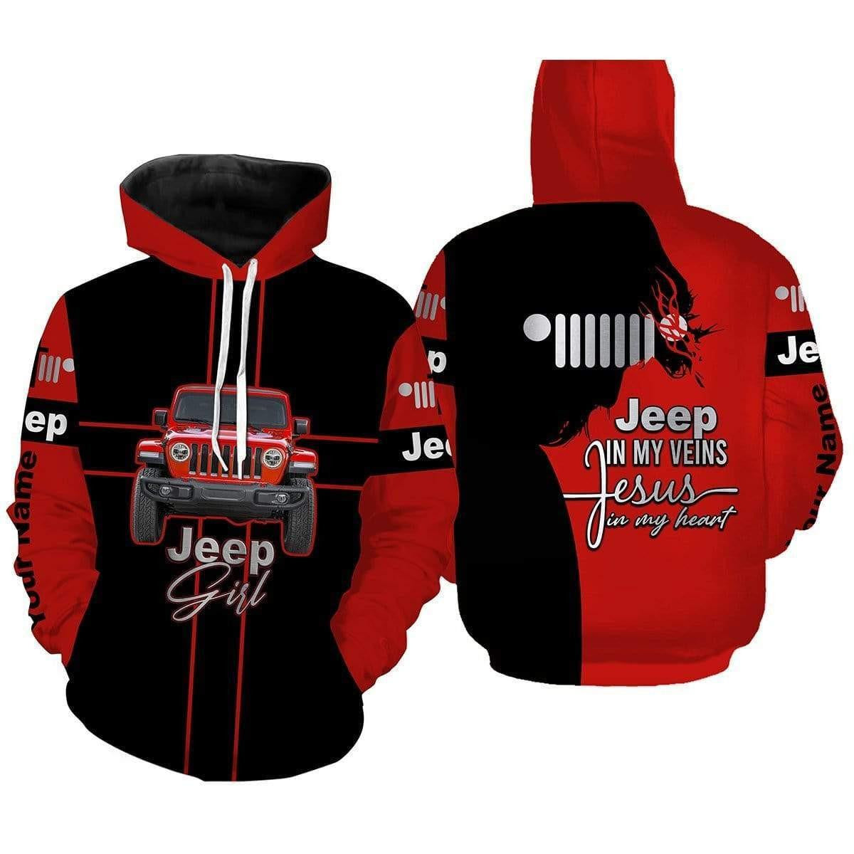 Personalized Jeep Girl Jeep In My Veins Jesus In My Heart All Over Print Hoodie Moonbestprint