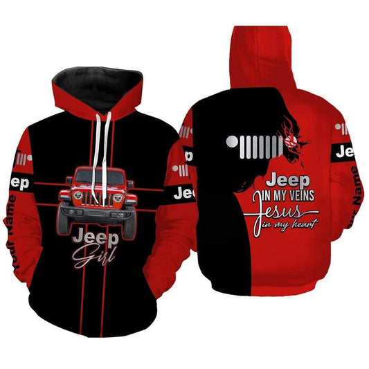 Personalized Jeep Girl Jeep In My Veins Jesus In My Heart All Over Print Hoodie Moonbestprint