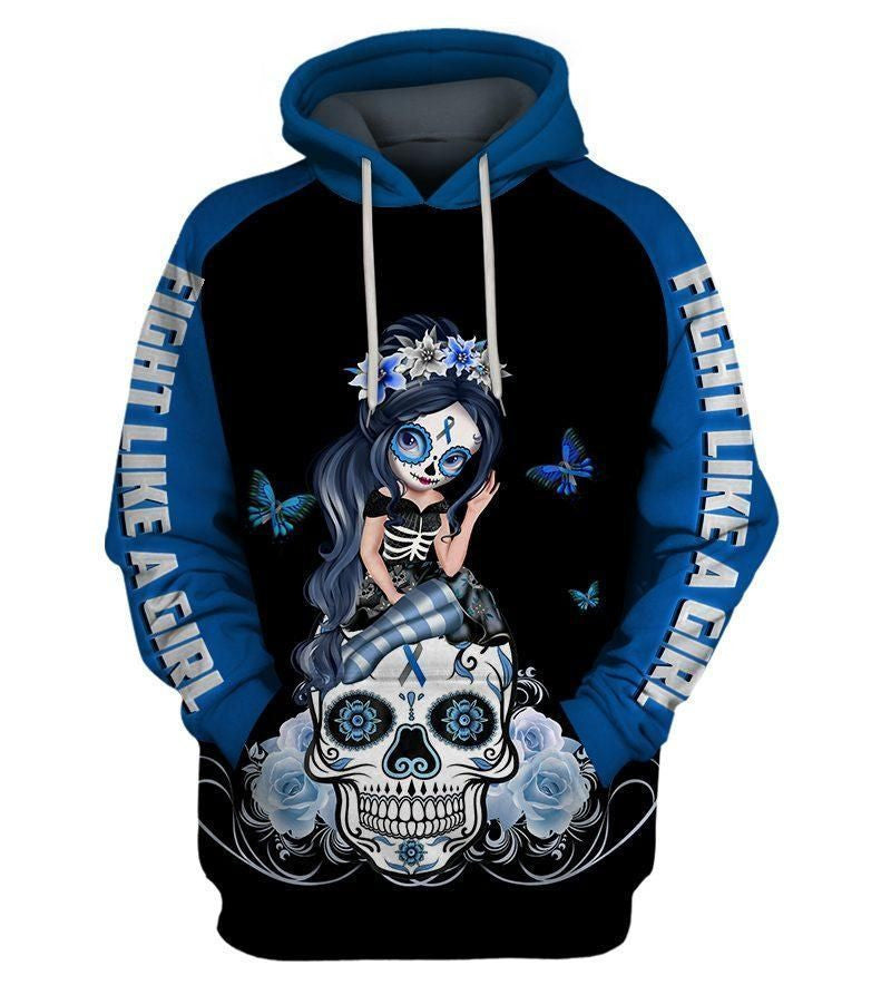 Fight Like A Girl Blue Cancer Awareness Over Print 3d Hoodie Zip Hoodie Moonbestprint