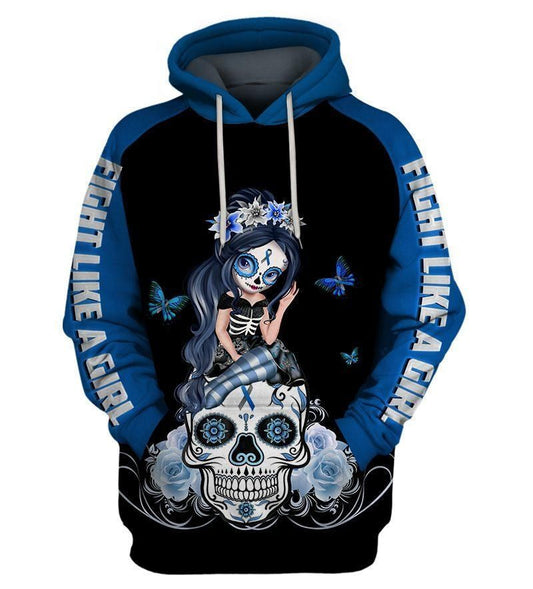 Fight Like A Girl Blue Cancer Awareness Over Print 3d Hoodie Zip Hoodie Moonbestprint