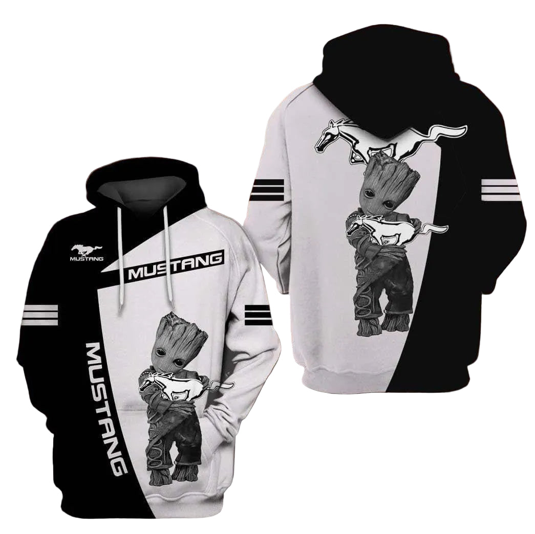 Groot With Mustang, Mustang Logo All Over Print Hoodie 504 Moonbestprint