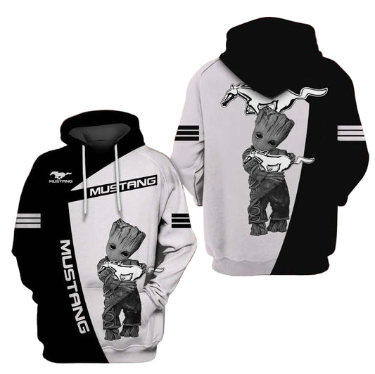 Groot With Mustang, Mustang Logo All Over Print Hoodie 504 Moonbestprint